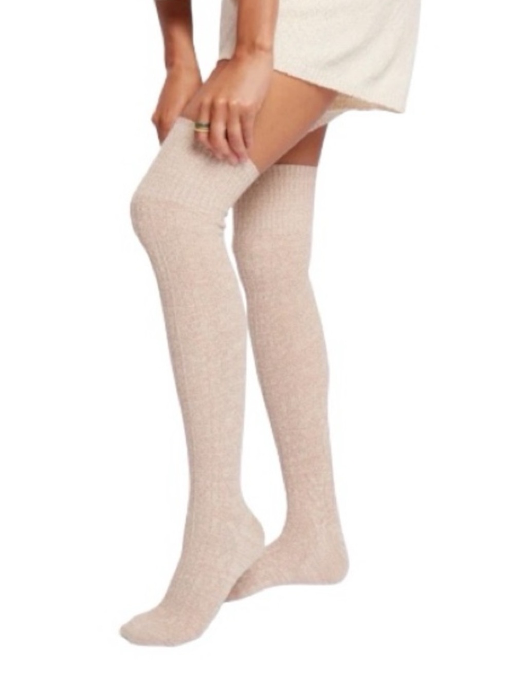 NWT Women's Over-The-Knee Cozy Cable Knit High Socks in Cream
